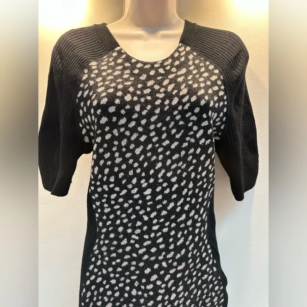 Tory Burch Gemma Polka Dot Sheath Dress Black White Merino Wool Size L